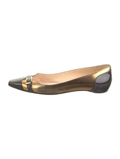 Pre-owned Christian Louboutin Patent Leather Colorblock Pattern Ballet Flats In Gold