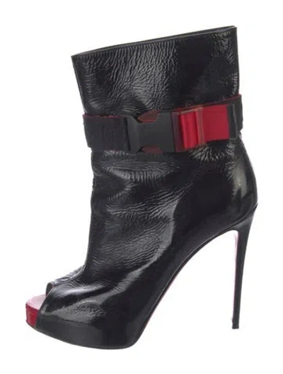 Pre-owned Christian Louboutin Patent Leather Colorblock Pattern Boots In Black