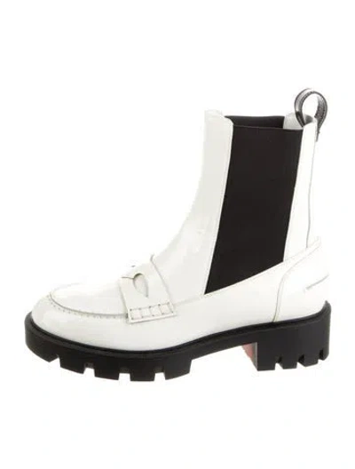 Pre-owned Christian Louboutin Patent Leather Colorblock Pattern Chelsea Boots In White