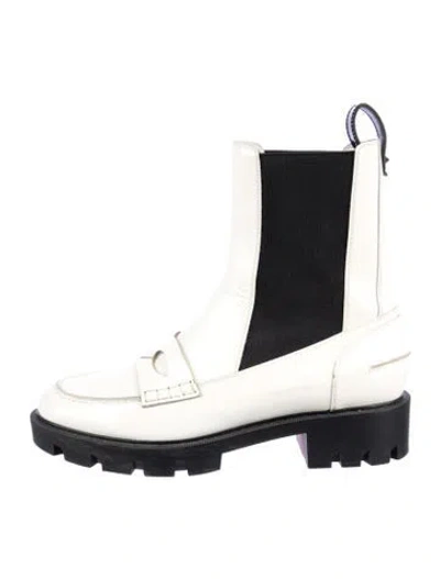 Pre-owned Christian Louboutin Patent Leather Colorblock Pattern Chelsea Boots In White