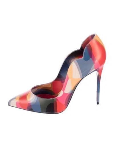 Pre-owned Christian Louboutin Patent Leather Colorblock Pattern D'orsay Pumps In Red