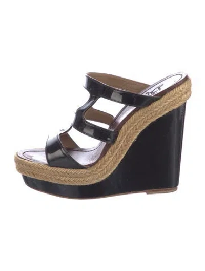 Pre-owned Christian Louboutin Patent Leather Colorblock Pattern Espadrilles In Black