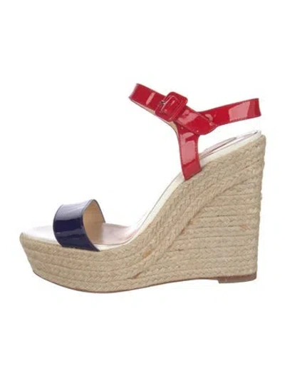 Pre-owned Christian Louboutin Patent Leather Colorblock Pattern Espadrilles In Red