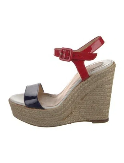 Pre-owned Christian Louboutin Patent Leather Colorblock Pattern Espadrilles In White