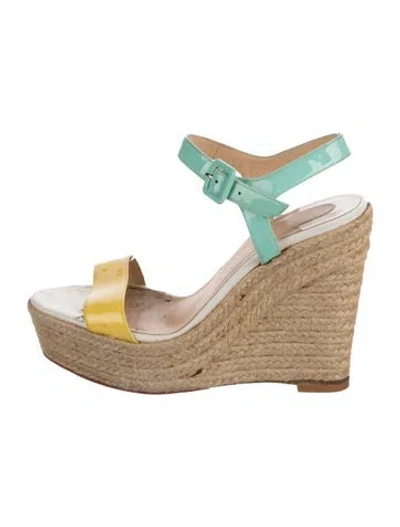 Pre-owned Christian Louboutin Patent Leather Colorblock Pattern Espadrilles In Yellow