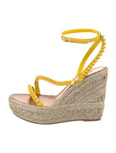 Pre-owned Christian Louboutin Patent Leather Colorblock Pattern Espadrilles In Yellow