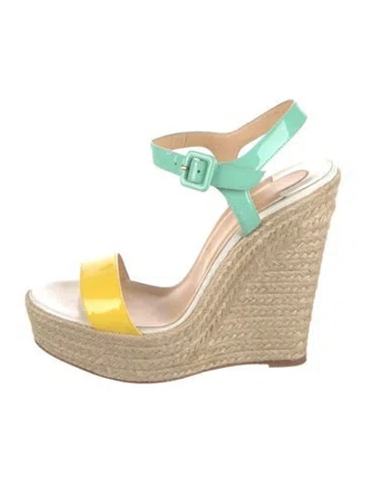 Pre-owned Christian Louboutin Patent Leather Colorblock Pattern Espadrilles In Yellow