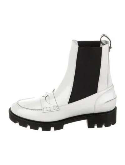 Pre-owned Christian Louboutin Patent Leather Combat Boots In White