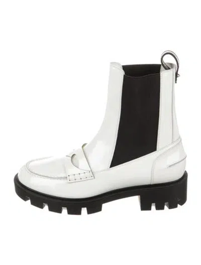 Pre-owned Christian Louboutin Patent Leather Combat Boots In White