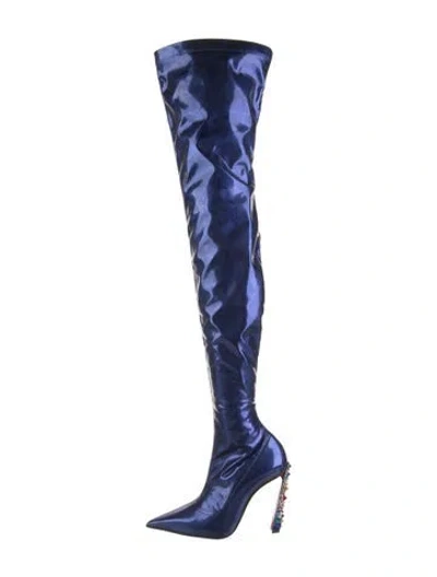 Pre-owned Christian Louboutin Patent Leather Crystal Embellishments Boots W/ Tags In Blue