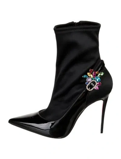 Pre-owned Christian Louboutin Patent Leather Crystal Embellishments Sock Boots In Black