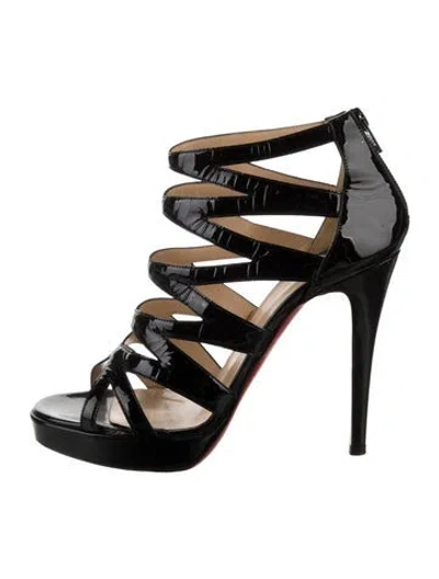 Pre-owned Christian Louboutin Patent Leather Cutout Accent Gladiator Sandals In Black
