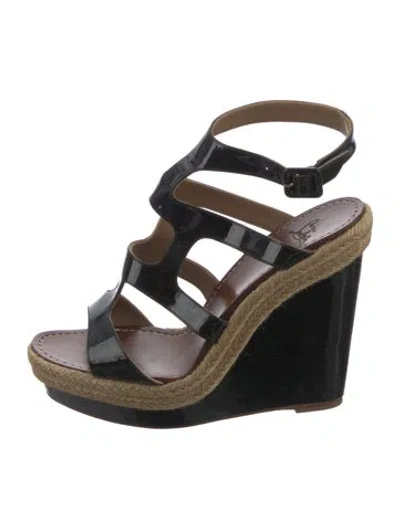Pre-owned Christian Louboutin Patent Leather Espadrilles In Black