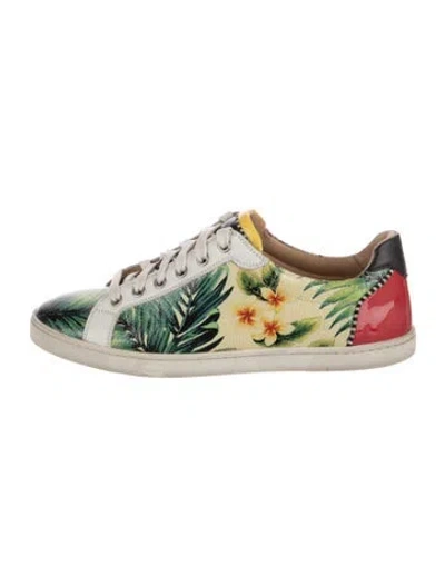 Pre-owned Christian Louboutin Patent Leather Floral Print Sneakers In Black