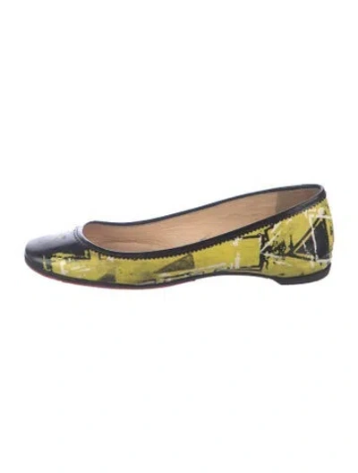 Pre-owned Christian Louboutin Patent Leather Graphic Print Ballet Flats In Black