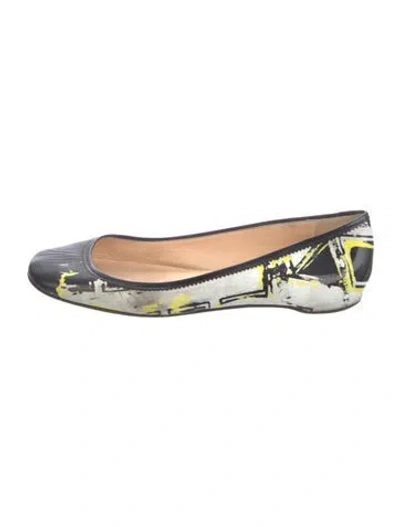 Pre-owned Christian Louboutin Patent Leather Graphic Print Ballet Flats In Black
