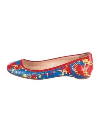 Pre-owned Christian Louboutin Patent Leather Graphic Print Ballet Flats In Red