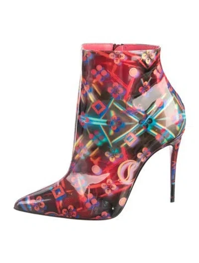 Pre-owned Christian Louboutin Patent Leather Graphic Print Boots In Red