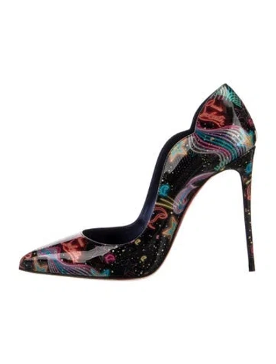 Pre-owned Christian Louboutin Patent Leather Graphic Print Pumps In Black