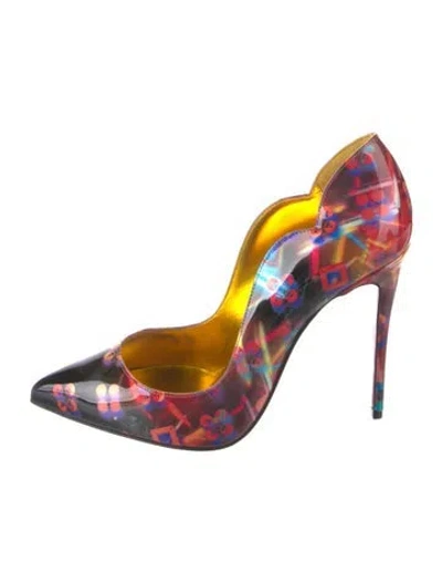 Pre-owned Christian Louboutin Patent Leather Graphic Print Pumps In Black/red