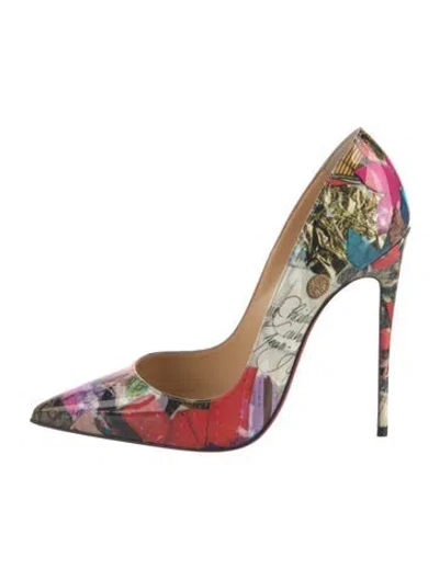 Pre-owned Christian Louboutin Patent Leather Graphic Print Pumps In Green
