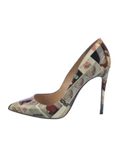 Pre-owned Christian Louboutin Patent Leather Graphic Print Pumps In Neutrals