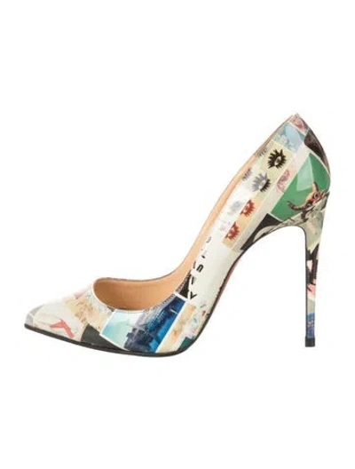 Pre-owned Christian Louboutin Patent Leather Graphic Print Pumps In Neutrals