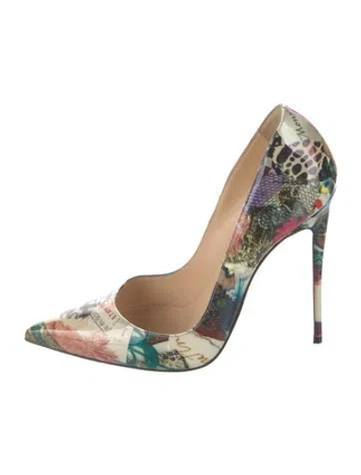 Pre-owned Christian Louboutin Patent Leather Graphic Print Pumps In Neutrals