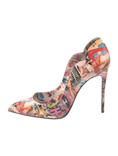 Pre-owned Christian Louboutin Patent Leather Graphic Print Pumps In Pink