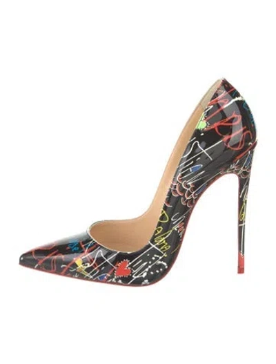 Pre-owned Christian Louboutin Patent Leather Graphic Print Pumps W/ Tags In Black
