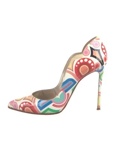 Pre-owned Christian Louboutin Patent Leather Graphic Print Pumps In White