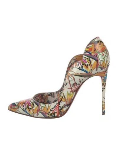 Pre-owned Christian Louboutin Patent Leather Graphic Print Pumps In White