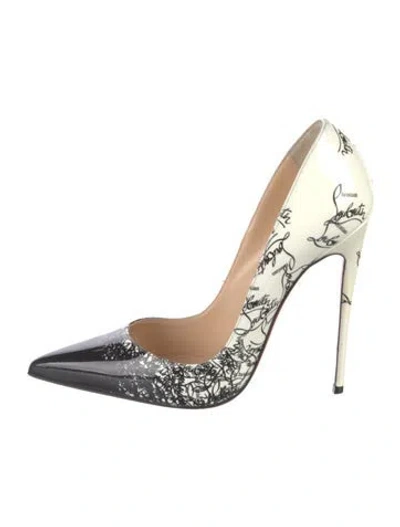 Pre-owned Christian Louboutin Patent Leather Graphic Print Pumps In White
