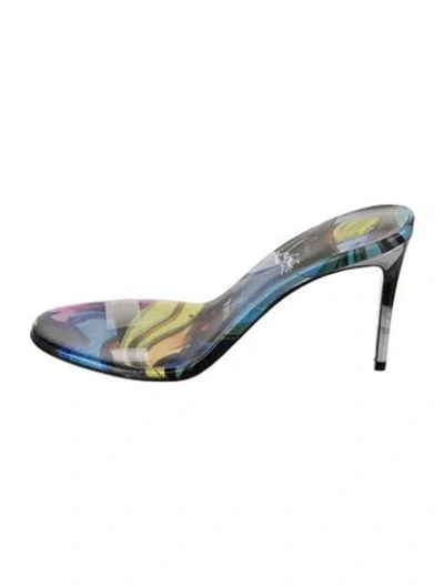 Pre-owned Christian Louboutin Patent Leather Graphic Print Slides In Blue