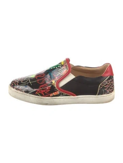 Pre-owned Christian Louboutin Patent Leather Graphic Print Sneakers In Black