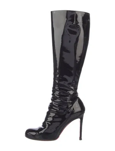 Pre-owned Christian Louboutin Patent Leather Lace-up Boots In Black