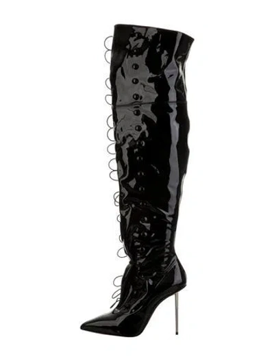 Pre-owned Christian Louboutin Patent Leather Lace-up Boots In Black