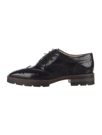 Pre-owned Christian Louboutin Patent Leather Lasercut Accents Brogues In Black