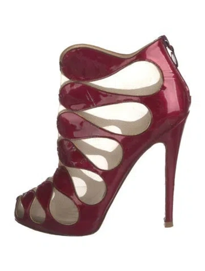 Pre-owned Christian Louboutin Patent Leather Mesh Accents Boots In Burgundy