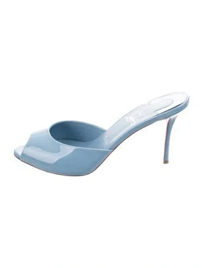 Pre-owned Christian Louboutin Patent Leather Mules In Blue