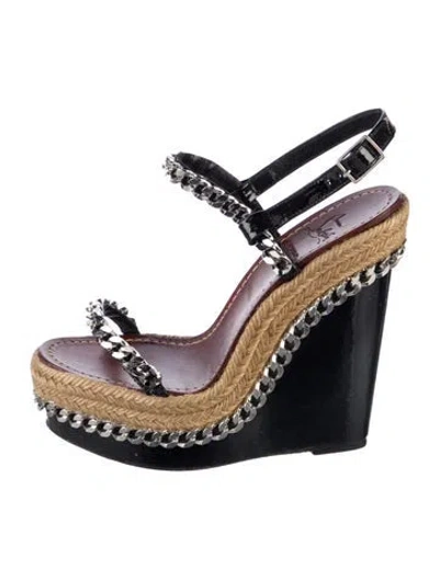 Pre-owned Christian Louboutin Patent Leather Patterned Espadrilles In Black