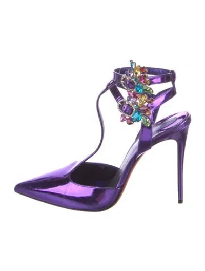 Pre-owned Christian Louboutin Patent Leather Patterned T-strap Pumps In Purple