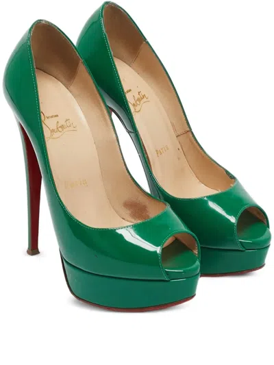 Pre-owned Christian Louboutin Patent Leather Peep-toe Pumps In Green