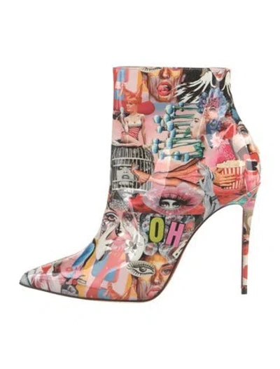 Pre-owned Christian Louboutin Patent Leather Printed Boots In Red