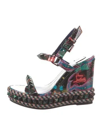 Pre-owned Christian Louboutin Patent Leather Printed Espadrilles In Black