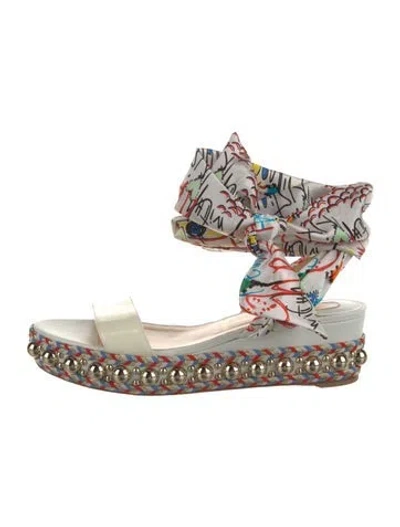 Pre-owned Christian Louboutin Patent Leather Printed Espadrilles In White