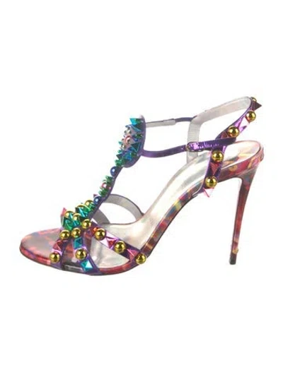 Pre-owned Christian Louboutin Patent Leather Printed Sandals In Purple