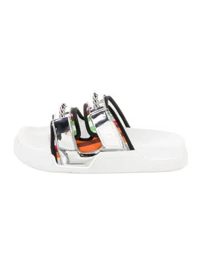 Pre-owned Christian Louboutin Patent Leather Printed Slides In Silver
