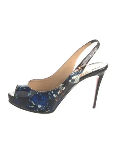 Pre-owned Christian Louboutin Patent Leather Printed Slingback Pumps In Blue