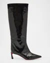 Christian Louboutin Patent Leather Red Sole Tall Boots In Black